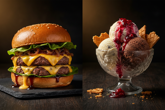 Hamburgers grillés et souvenirs de glaces maison