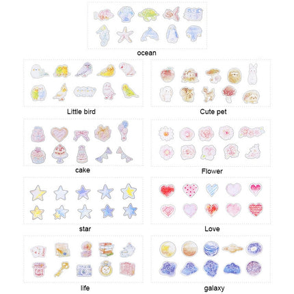 10 Packs Creative Waterproof PVC Sticker DIY Album Diary Watercolor Decorative Sticker, Random Delivery, PVC Sticker