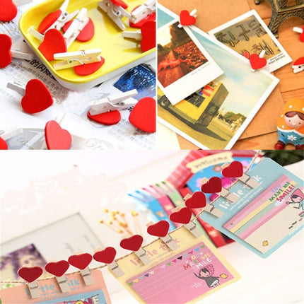 50 PCS Mini Red Heart Love Wooden Photo Paper Peg Pin Clothespin Craft Postcard Clips