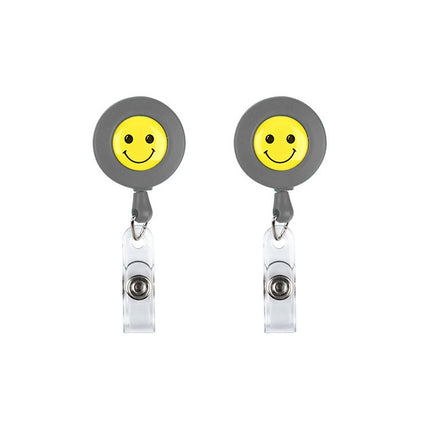 2 PCS ID Easy-to-pull Buckle Smiling Face Holder Name Tag Card Key Badge Retractable Holder