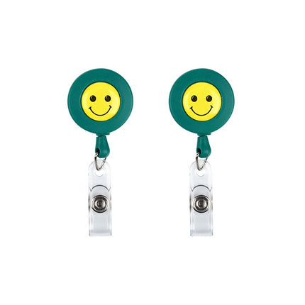 2 PCS ID Easy-to-pull Buckle Smiling Face Holder Name Tag Card Key Badge Retractable Holder