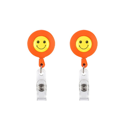 2 PCS ID Easy-to-pull Buckle Smiling Face Holder Name Tag Card Key Badge Retractable Holder