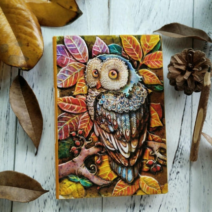01663 Vintage Thick Handmade Leather Carving Owl Sketchbook Journal Cute Notebook