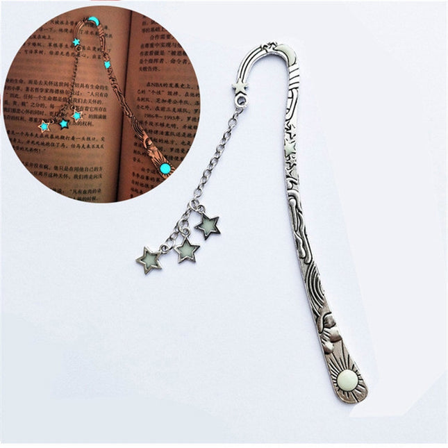Luminous Sun Moon Star Bookmark Retro Pentagram Glowing Metal Bookmark