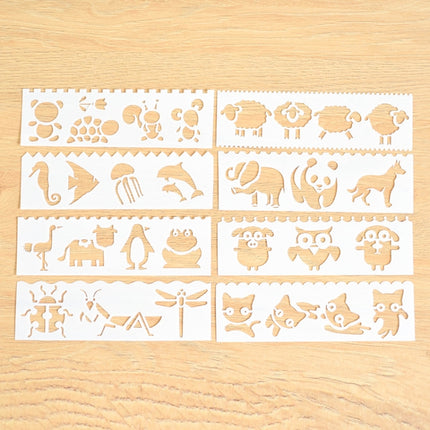 HB-9 Long Series 8 in 1 Drawing Ruler Hand Account Multi-Function Hollow Flower Edge Filling Template