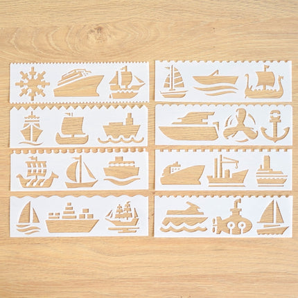 HB-9 Long Series 8 in 1 Drawing Ruler Hand Account Multi-Function Hollow Flower Edge Filling Template