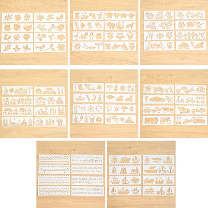 HB-9 Long Series 8 in 1 Drawing Ruler Hand Account Multi-Function Hollow Flower Edge Filling Template