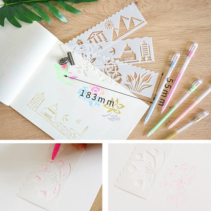 HB-9 Long Series 8 in 1 Drawing Ruler Hand Account Multi-Function Hollow Flower Edge Filling Template