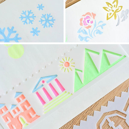 HB-9 Long Series 8 in 1 Drawing Ruler Hand Account Multi-Function Hollow Flower Edge Filling Template