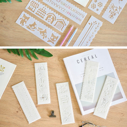 HB-9 Long Series 8 in 1 Drawing Ruler Hand Account Multi-Function Hollow Flower Edge Filling Template