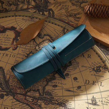 Retro First Layer Cowhide Pen Curtain Simple Literary Pencil Case Multifunctional Volume Pencil Case