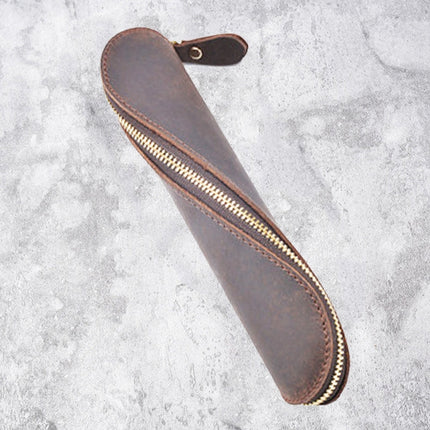 A-T09 S Zipper Crazy Horse Leather Vintage Leather Pen Bag