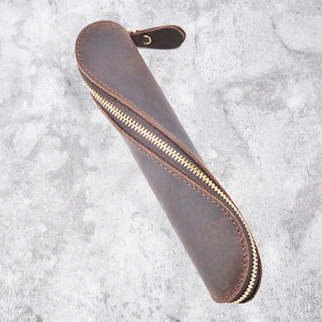 A-T09 S Zipper Crazy Horse Leather Vintage Leather Pen Bag