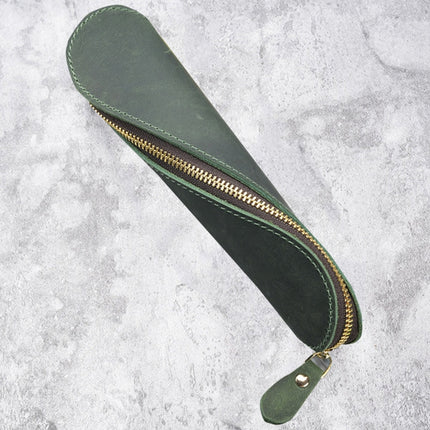 A-T09 S Zipper Crazy Horse Leather Vintage Leather Pen Bag