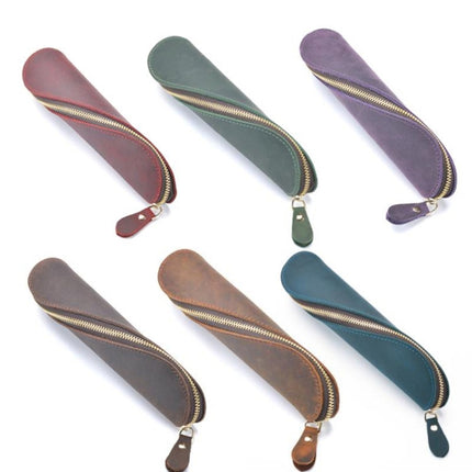 A-T09 S Zipper Crazy Horse Leather Vintage Leather Pen Bag