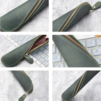 A-T09 S Zipper Crazy Horse Leather Vintage Leather Pen Bag