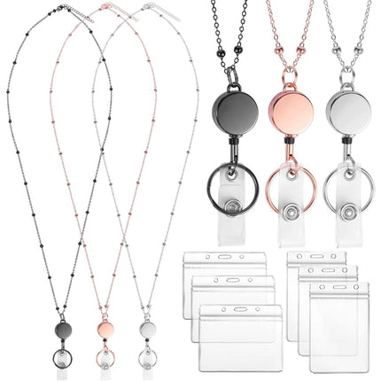 QD-2451 Multifunctional Metal Bead Chain Retractable Pulling Buckle ID Card Holder