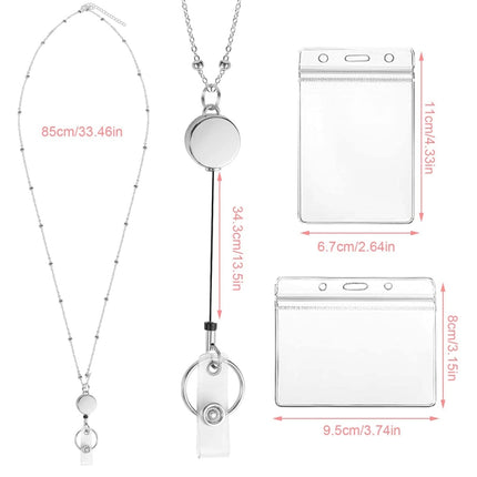 QD-2451 Multifunctional Metal Bead Chain Retractable Pulling Buckle ID Card Holder