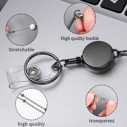 QD-2451 Multifunctional Metal Bead Chain Retractable Pulling Buckle ID Card Holder