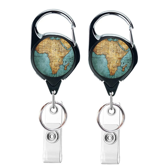 2pcs  65cm Retractable Pull Badge Reel Vintage Compass Map Name Tag Card Badge Holder