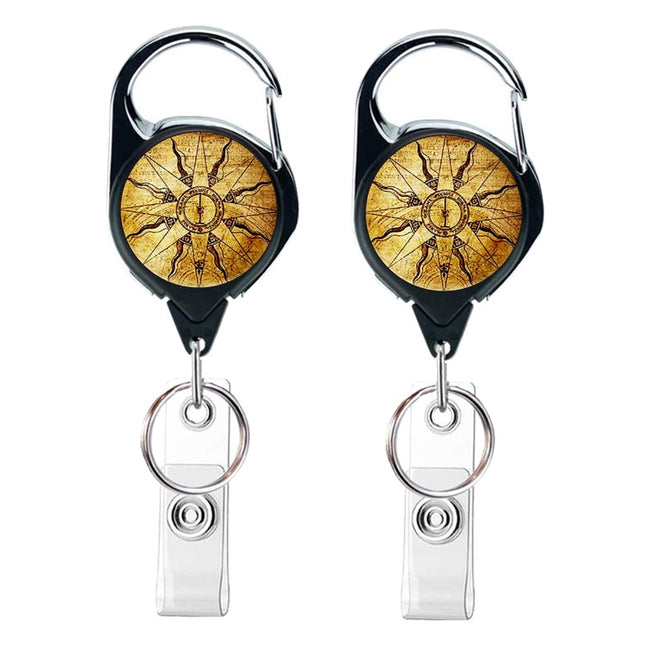2pcs  65cm Retractable Pull Badge Reel Vintage Compass Map Name Tag Card Badge Holder