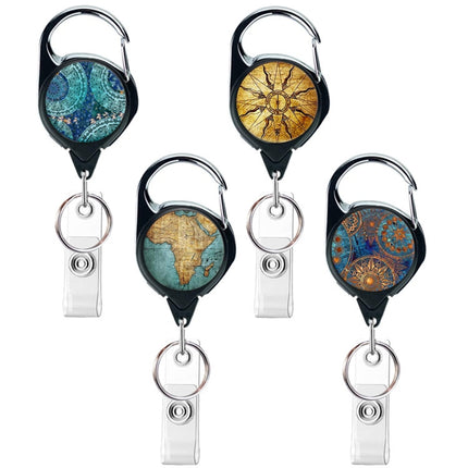 2pcs  65cm Retractable Pull Badge Reel Vintage Compass Map Name Tag Card Badge Holder