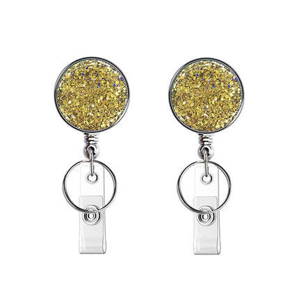 2pcs  Diamond Glitter Sequins Retractable Pull Badge Reel Name Tag Card Badge Holder