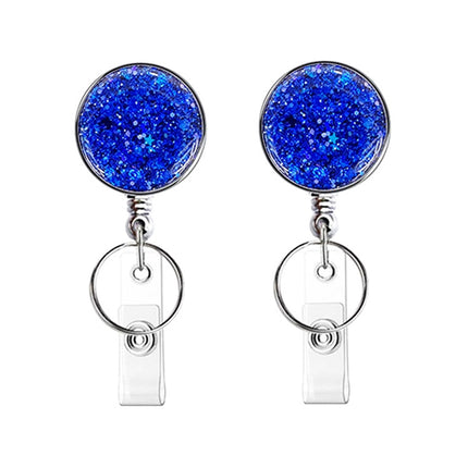2pcs  Diamond Glitter Sequins Retractable Pull Badge Reel Name Tag Card Badge Holder