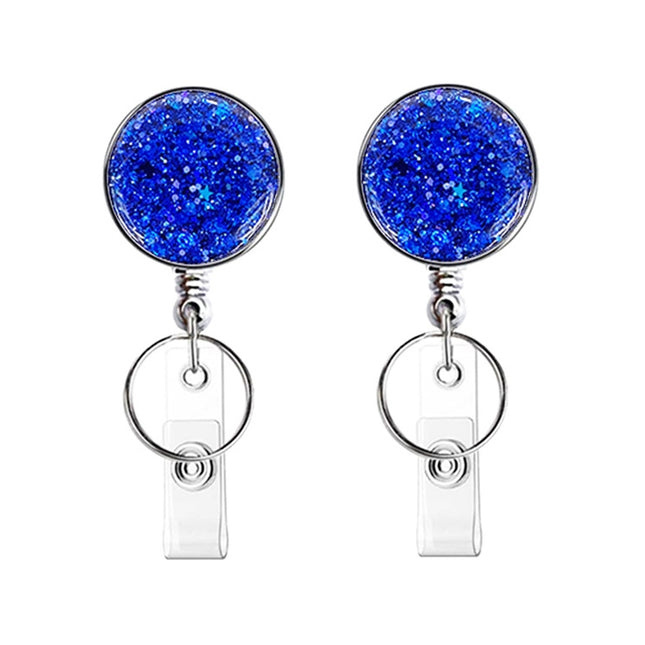 2pcs  Diamond Glitter Sequins Retractable Pull Badge Reel Name Tag Card Badge Holder