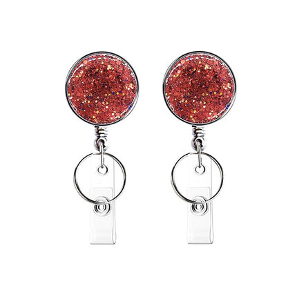 2pcs  Diamond Glitter Sequins Retractable Pull Badge Reel Name Tag Card Badge Holder