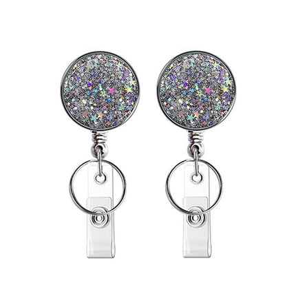 2pcs  Diamond Glitter Sequins Retractable Pull Badge Reel Name Tag Card Badge Holder