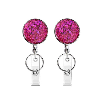 2pcs  Diamond Glitter Sequins Retractable Pull Badge Reel Name Tag Card Badge Holder