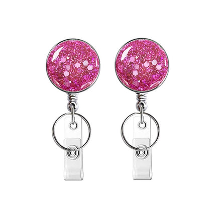 2pcs  Diamond Glitter Sequins Retractable Pull Badge Reel Name Tag Card Badge Holder