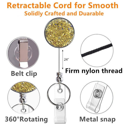 2pcs  Diamond Glitter Sequins Retractable Pull Badge Reel Name Tag Card Badge Holder