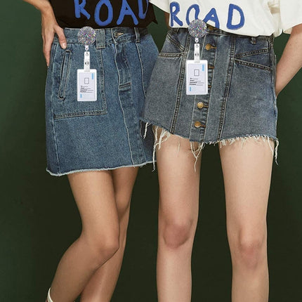 2pcs  Diamond Glitter Sequins Retractable Pull Badge Reel Name Tag Card Badge Holder