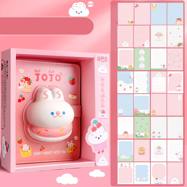 Kabaxiong A5 Size 3D Squishy Destress Cute Notebook Diary 100 Inner Pages, Good Duck, Honey Rabbit, Sweet Girl