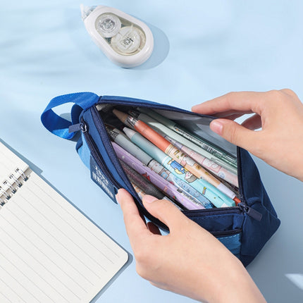 Retro Triangle Design Double-layer Handheld Pencil Case Student Stationery Bag