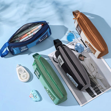 Retro Triangle Design Double-layer Handheld Pencil Case Student Stationery Bag