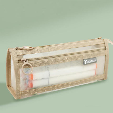 Large Capacity Double-Layer Mesh Pencil Case Triangular Base Design Exam Accessory Pouch