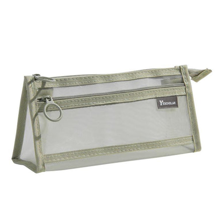 Large Capacity Double-Layer Mesh Pencil Case Triangular Base Design Exam Accessory Pouch