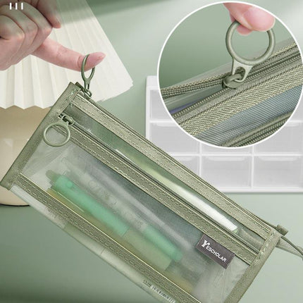 Large Capacity Double-Layer Mesh Pencil Case Triangular Base Design Exam Accessory Pouch