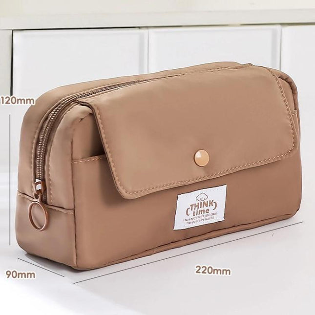 Large Capacity Flip Top Pen Pouch Pencil Stationery Box With Snap Zipper