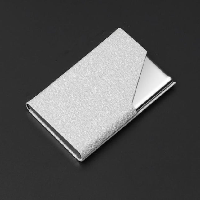 Stainless Steel Business Card Holder with Oracle PU Leather Flip-Top Metal Name Card Case