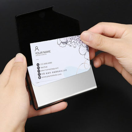 Stainless Steel Business Card Holder with Oracle PU Leather Flip-Top Metal Name Card Case