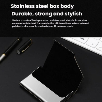 Stainless Steel Business Card Holder with Oracle PU Leather Flip-Top Metal Name Card Case
