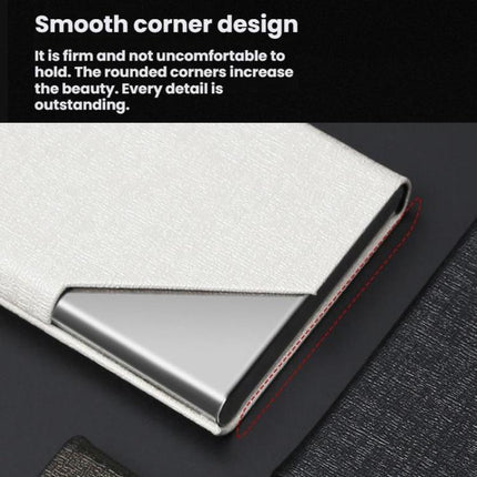 Stainless Steel Business Card Holder with Oracle PU Leather Flip-Top Metal Name Card Case