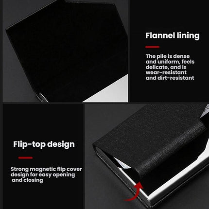 Stainless Steel Business Card Holder with Oracle PU Leather Flip-Top Metal Name Card Case