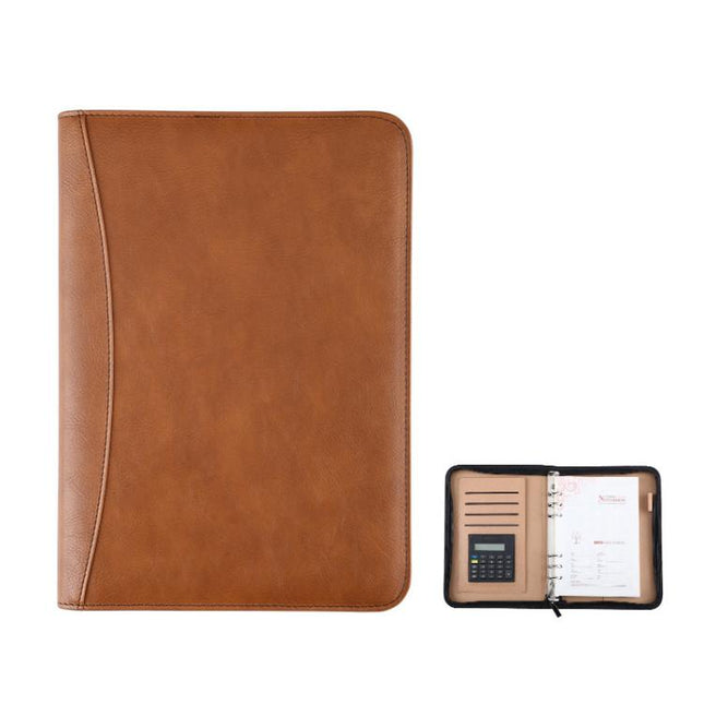 A5 PU Leather Zipper Organizer & Refillable Notebook with 8-Digit Calculator, Multi-Card Slots & Receipt Compartment