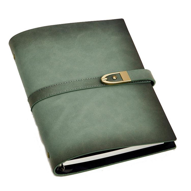 A5 Genuine Leather Travel Journal Refillable Notebook with Vintage Soft Cover & Antique Brass Buckle Closure